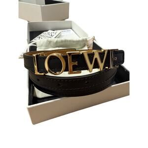 LOEWE Letter Logo Buckle Black Leather Skinny Belt 85